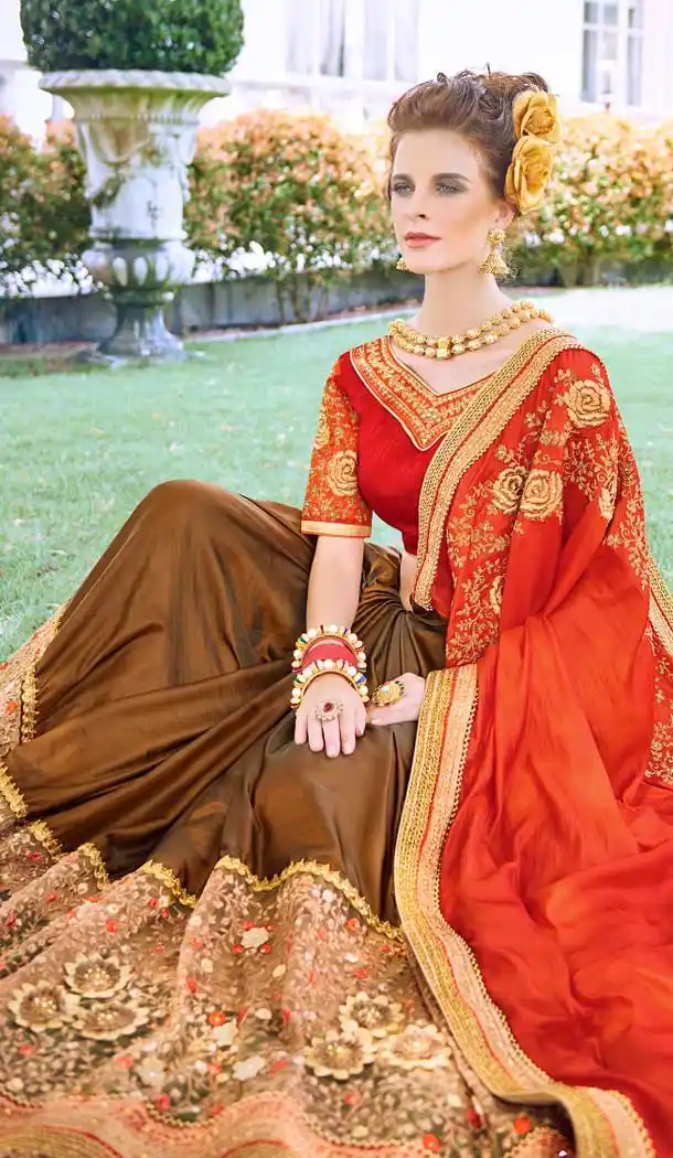 Gleaming Multi Color Fancy Heavy Embroidred Designer Bridal Saree -679085154