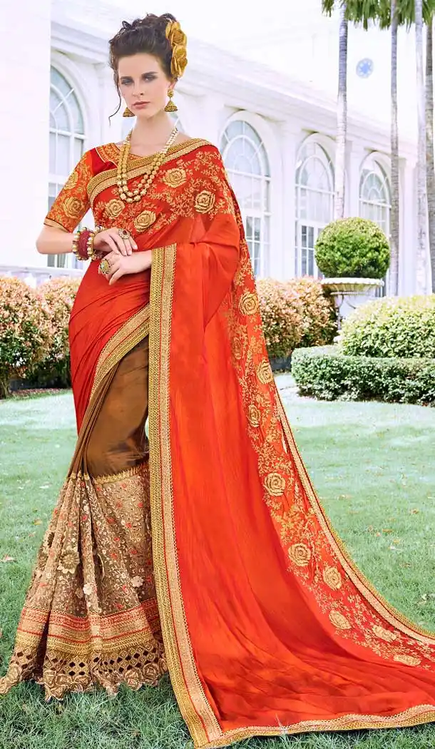 Gleaming Multi Color Fancy Heavy Embroidred Designer Bridal Saree -679085154
