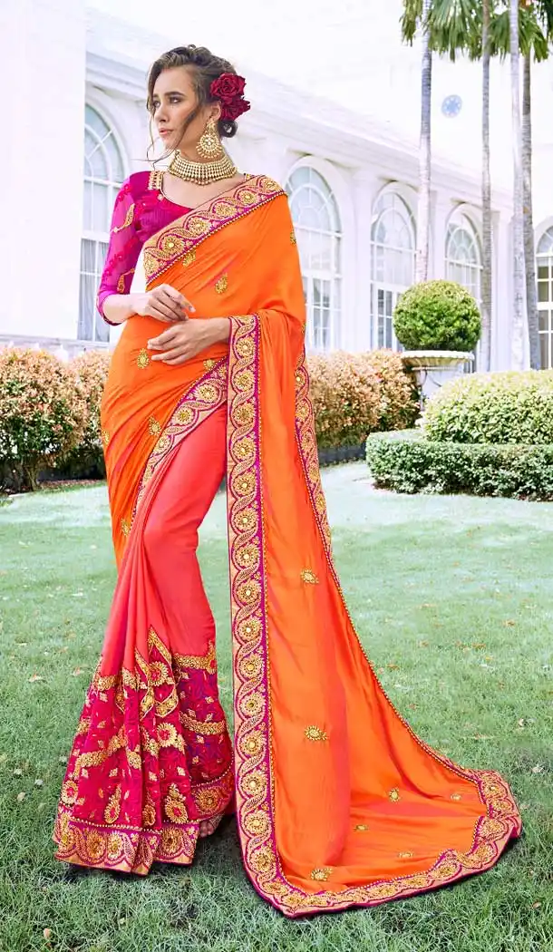 Unique Multi Color Fancy Heavy Embroidred Designer Bridal Saree -679085155