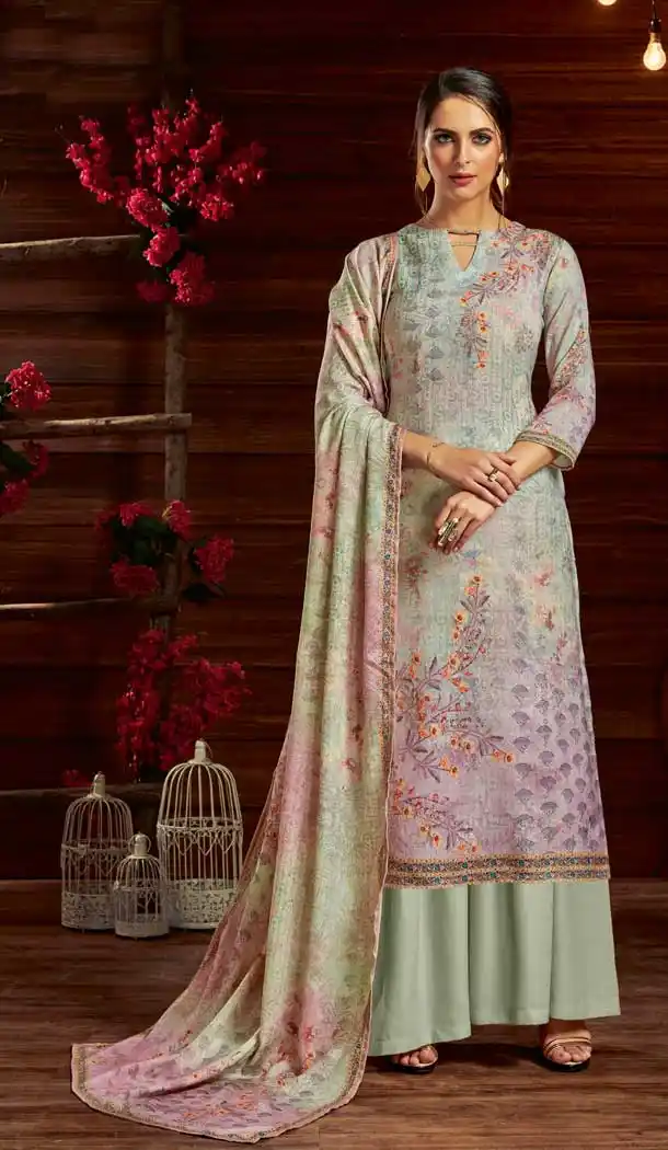 Chic Multi Color Pure Pashmina Winter Wear Casual Palazzo Suit -679385178