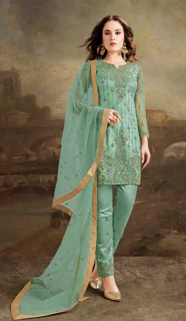 Fancy Green Color Super Net Heavy Embroidery Designer Salwar Suit -682785506