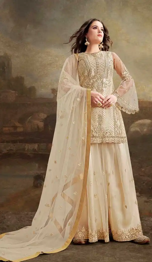 Exotic Cream Color Super Net Heavy Embroidery Designer Salwar Suit -682785510