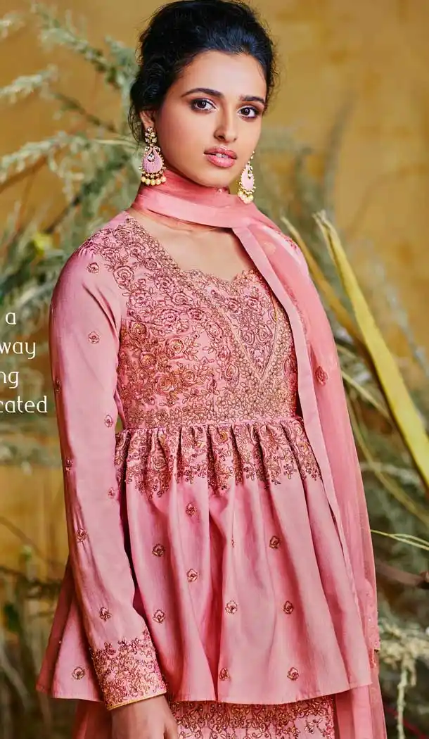 Contemporary Pink Color Heavy Net With Pure Silk Designer Salwar Kameez -684785678