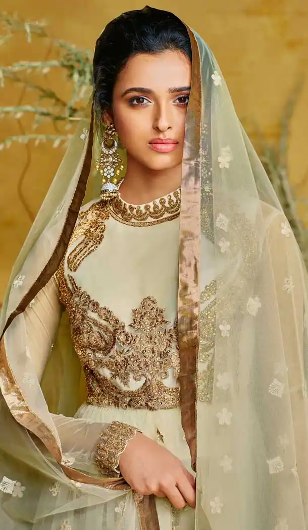 Contemporary Pista Color Heavy Net With Pure Silk Designer Salwar Kameez -684785679