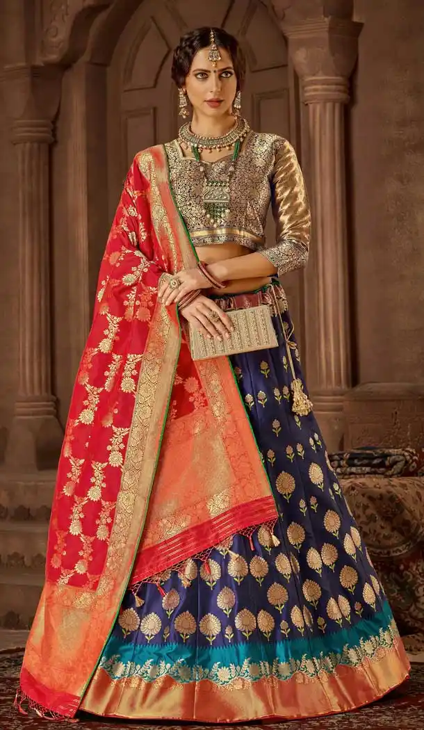 Navy Blue Color Banarasi Silk Designer Wedding Lehenga Choli -686085791