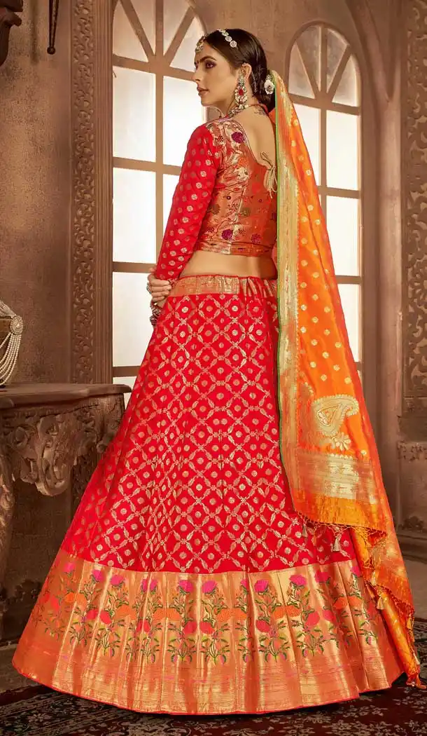 Enigmatic Red Color Banarasi Silk Designer Wedding Lehenga Choli -686085792