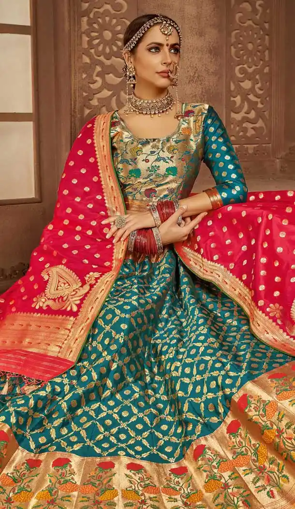 Alluring Blue Color Banarasi Silk Designer Wedding Lehenga Choli -686085793