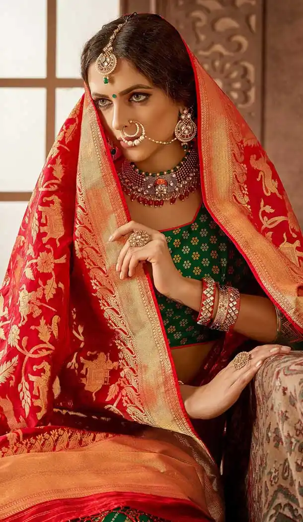 Green Color Banarasi Silk Designer Wedding Lehenga Choli -686085803