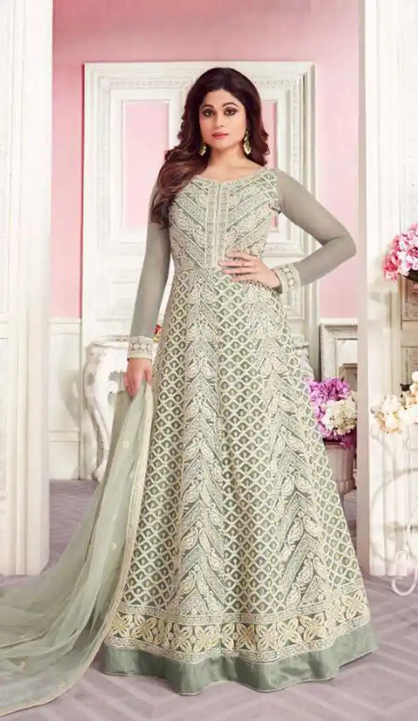 Shamita Shetty Butterfly Net Embroidery Designer Pakistani Salwar Kameez -497667989
