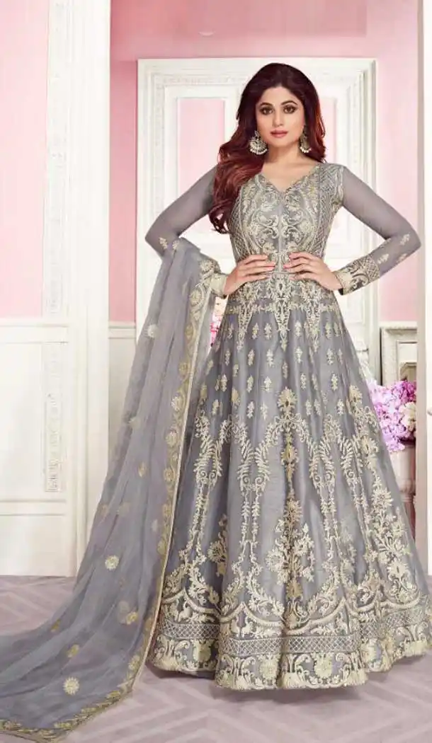 Shamita Shetty Butterfly Net Embroidery Designer Pakistani Salwar Kameez -497667989