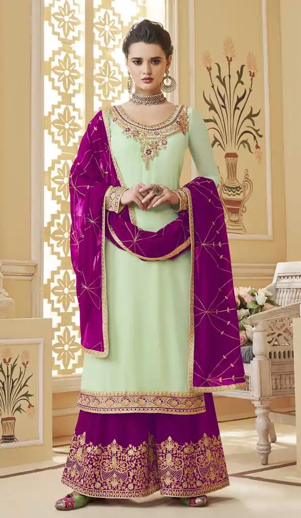 Aesthetic Peach Color Georgette Designer Palazzo Salwar Kameez -497968007