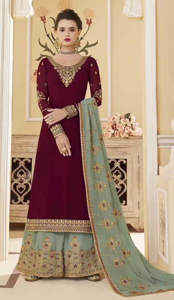 Charming Maroon Color Georgette Designer Palazzo Salwar Kameez -497968008