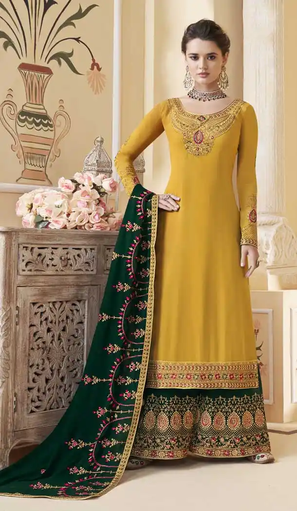 Attractive Yellow Color Georgette Designer Palazzo Salwar Kameez -497968009