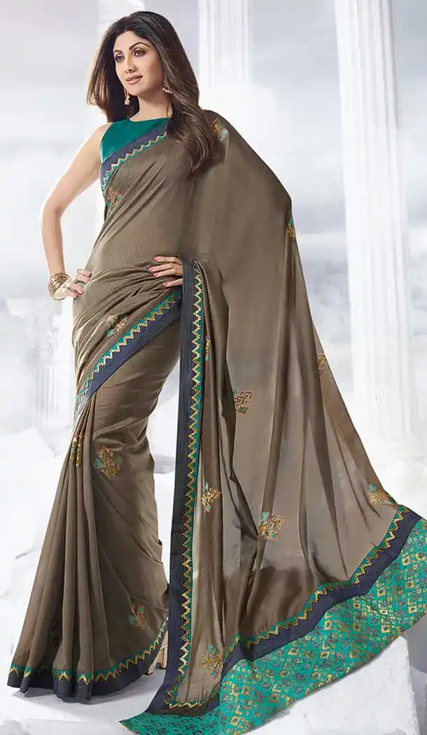 Copper Color Satin Silk Party Wear Shilpa Shetty Kundra Saree Blouse -683885616
