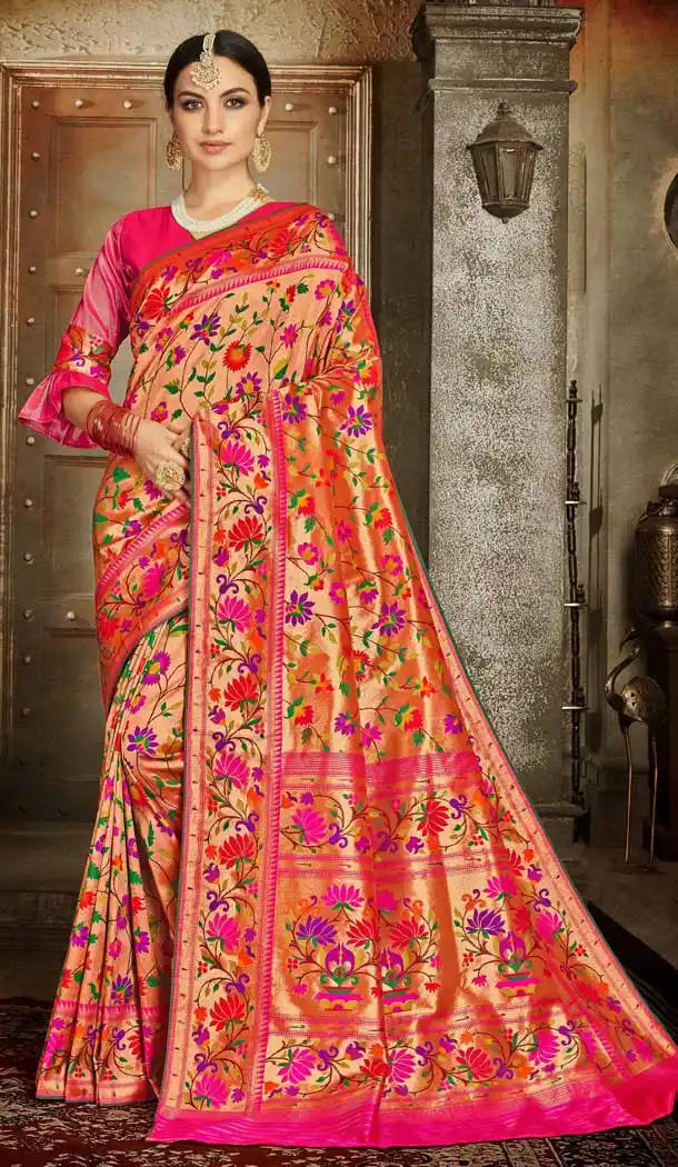 Stunning Pink Red Color Banarasi Silk Bridal Wedding Plus Size Saree -686285817