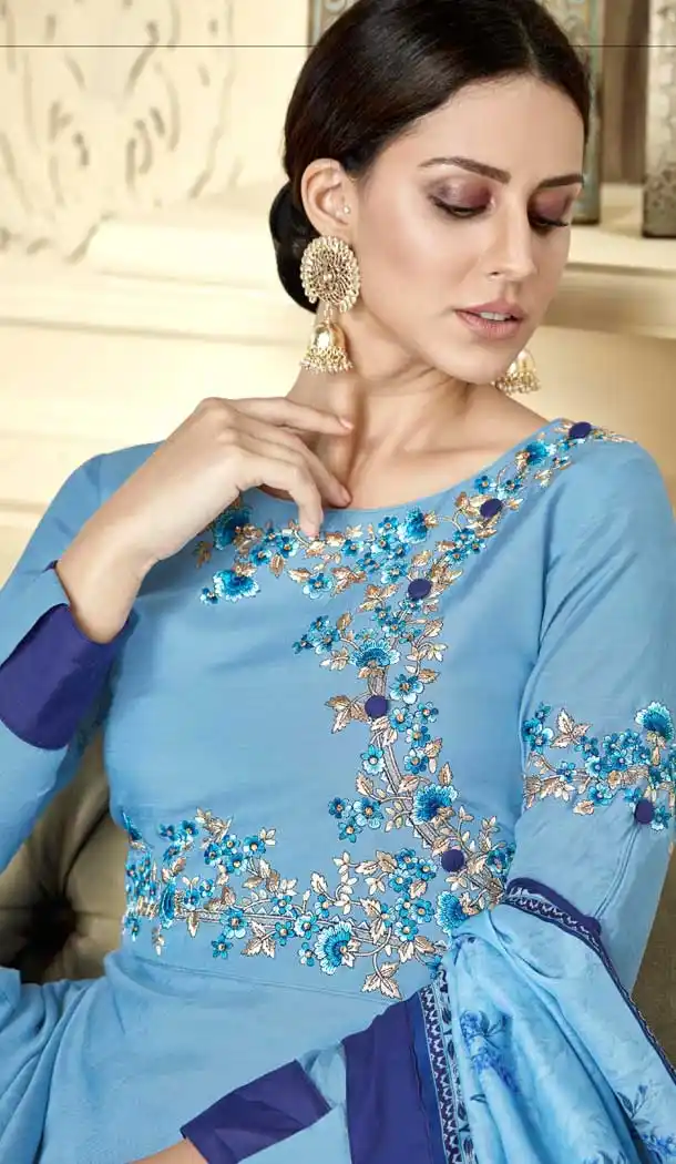 Light Blue Color Maslin Designer Maslin Palazzo Readymade Salwar Suit -686985868
