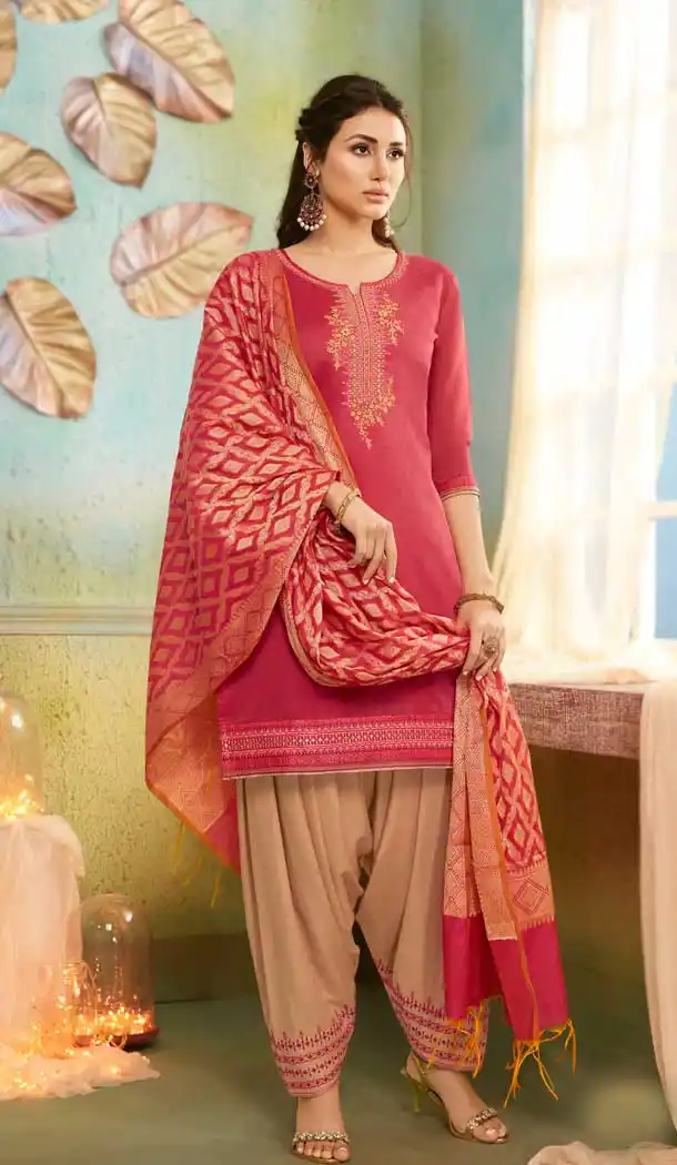 Gleaming Pink Color Chanderi Casual Party Wear Punjabi Salwar Kameez -687485912