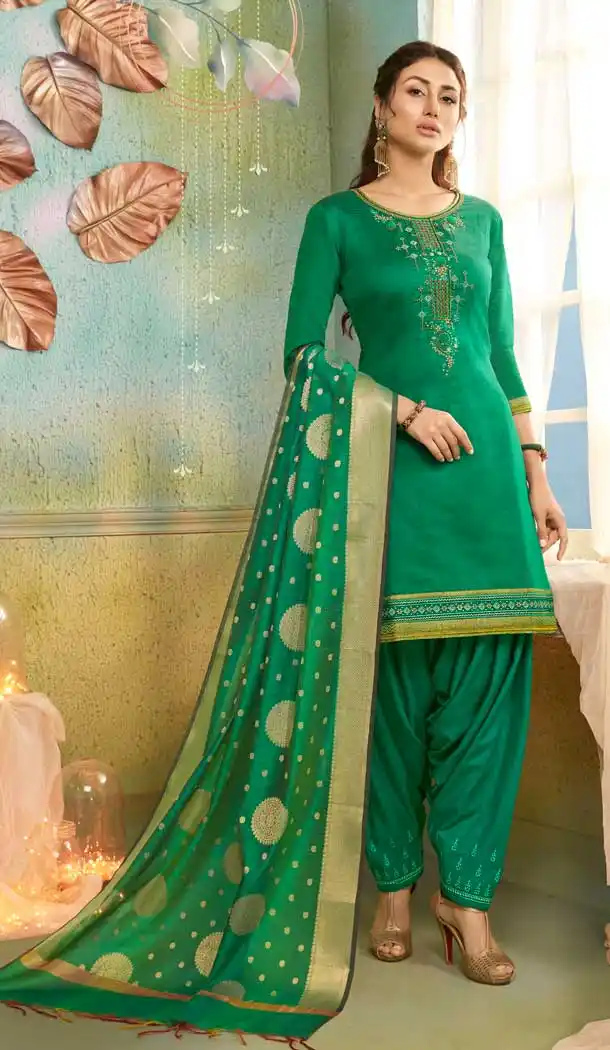Attractive Green Color Chanderi Casual Party Wear Punjabi Salwar Kameez -687485913