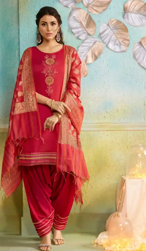 Fancy Pink Color Chanderi Casual Party Wear Punjabi Salwar Kameez -687485915