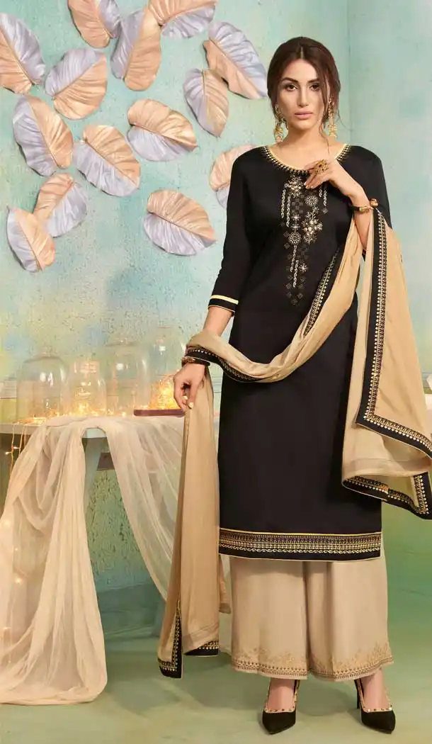 Flamboyant Black Color Jam Silk Cotton Casual Party Wear Palazzo Suit -687585921