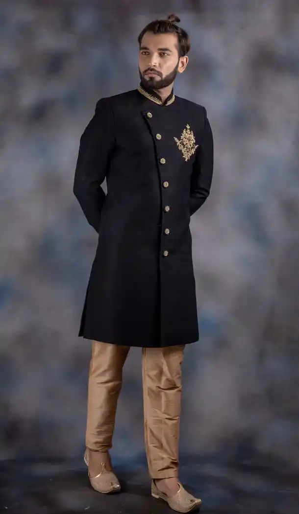 Black Color Imported Readymade Designer Indo Western Men Sherwani -630578540