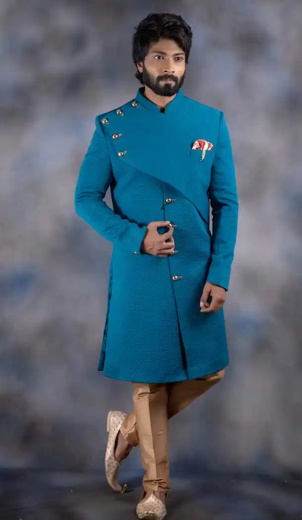 Blue Color Imported Readymade Designer Indo Western Men Sherwani -630578547