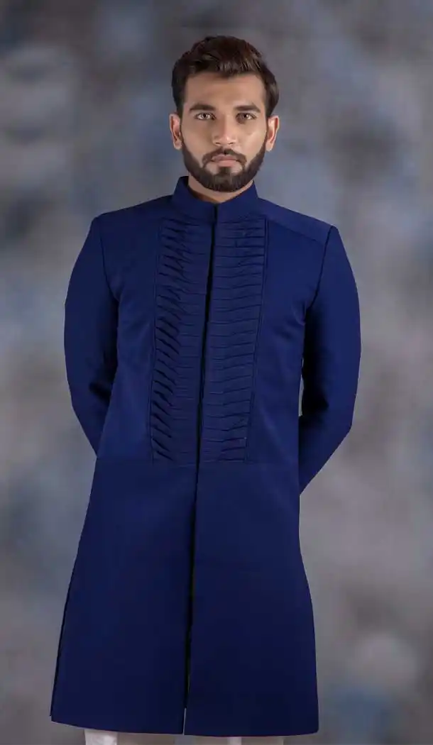 Blue Color Imported Readymade Designer Indo Western Men Sherwani -630578556