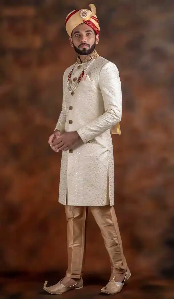 Off White Color Imported Readymade Designer Indo Western Men Sherwani -630578568