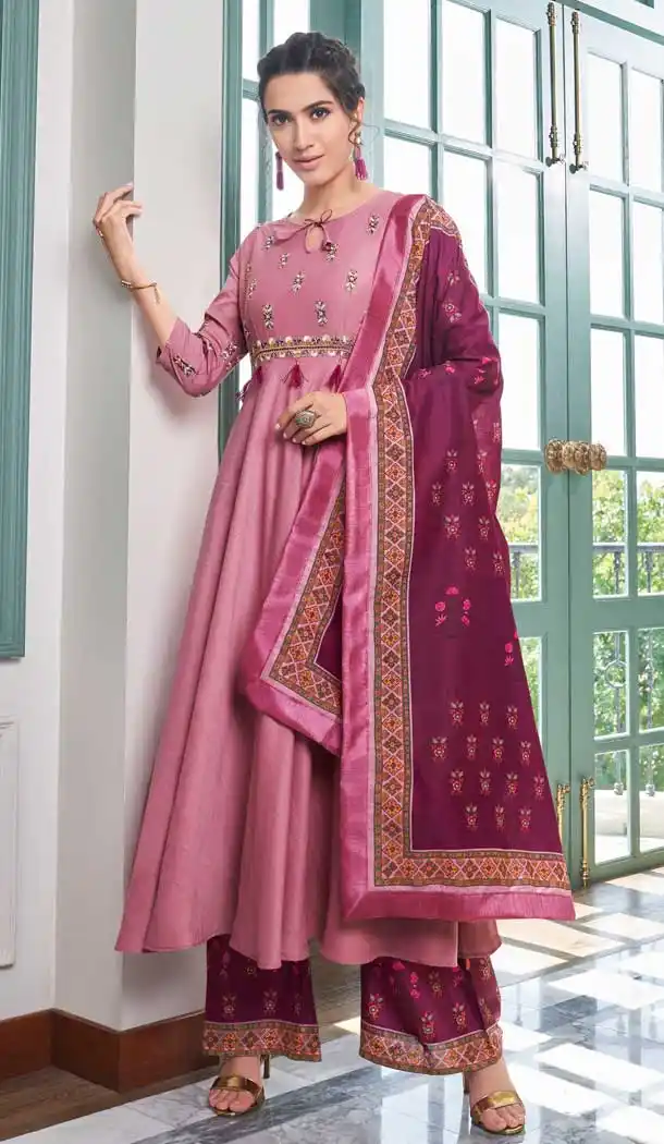 Old Rose Color Maslin Party Wear Readymade Palazzo Suit -689786191