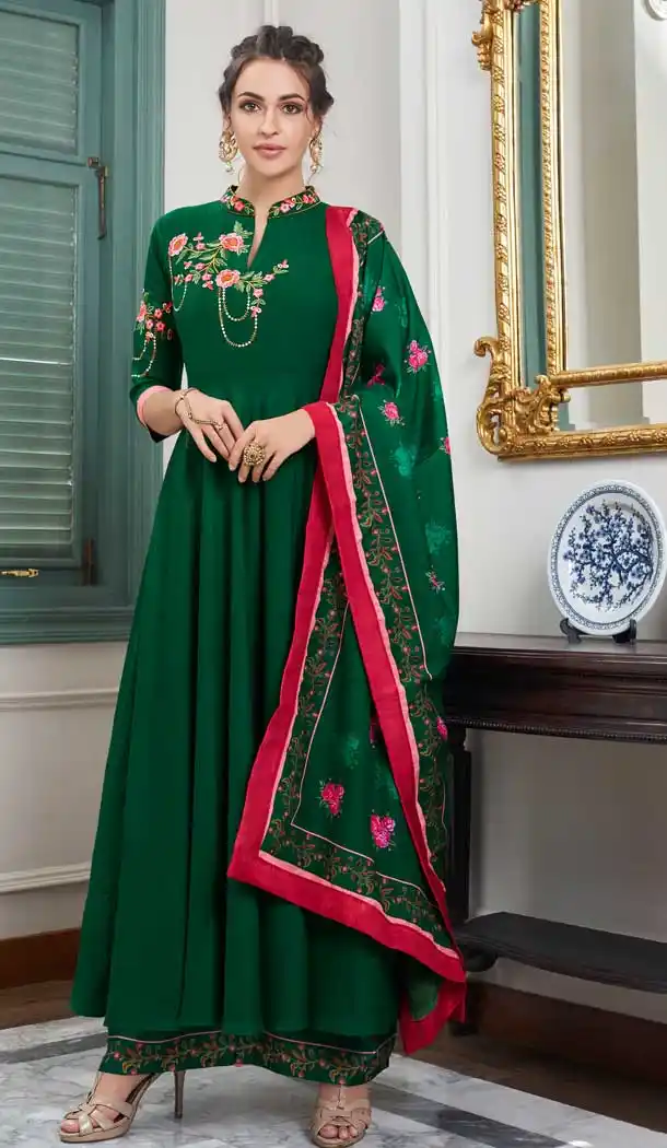 Charming Green Color Maslin Party Wear Readymade Palazzo Suit -689786193