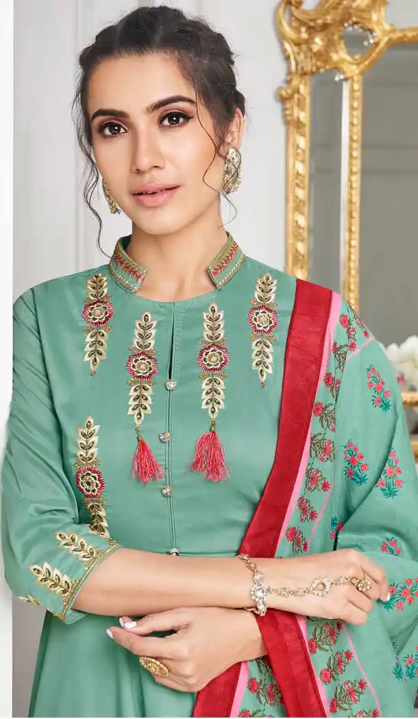 Sea Green Color Maslin Party Wear Readymade Palazzo Suit -689786194