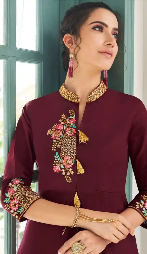 Unique Maroon Color Maslin Party Wear Readymade Palazzo Suit -689786195