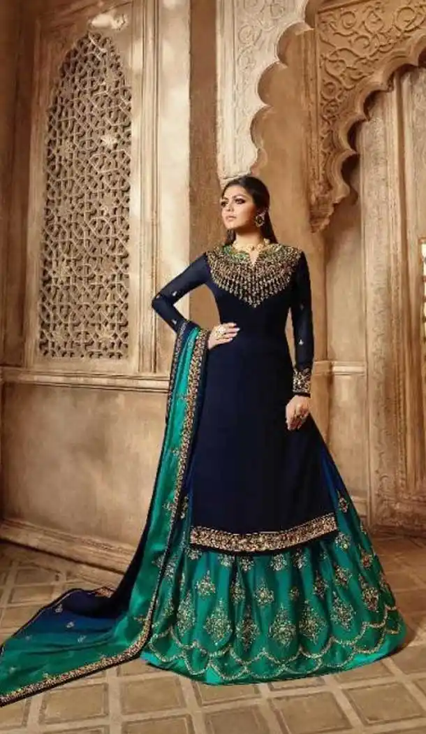 Blue Color Georgette Celebrity Drashti Dhami Lehenga Suit -690686273
