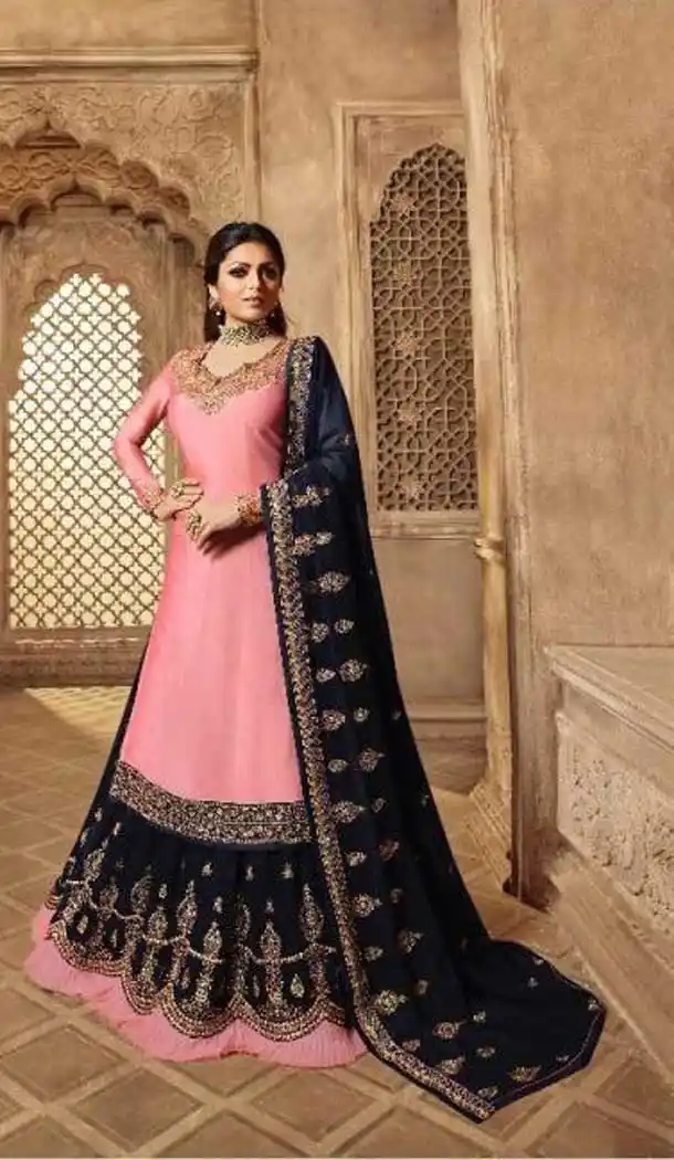Pink Color Satin Georgette Celebrity Drashti Dhami Lehenga Suit -690686276