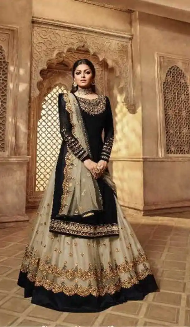 Classy Black Color Georgette Celebrity Drashti Dhami Lehenga Suit -690686277