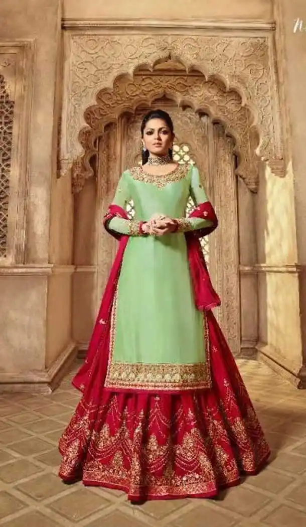 Majesty Green Color Georgette Celebrity Drashti Dhami Lehenga Suit -690686279