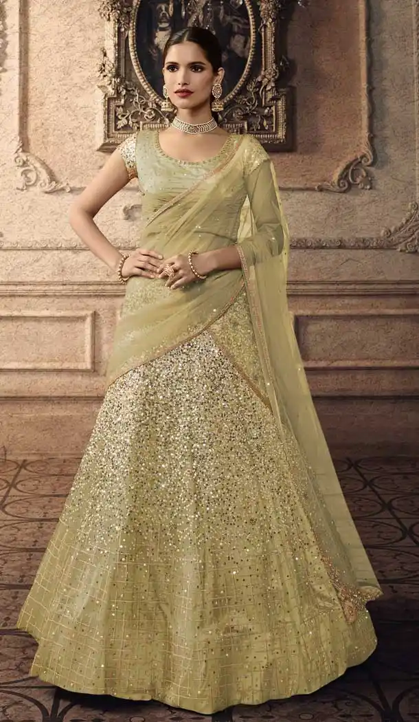 Adorable Olive Green Color Net Designer Wedding Bridal Lehenga Choli -692686445