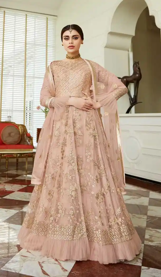 Creamy Pink Color Butterfly Net Designer Traditional Lehenga Choli -692786446