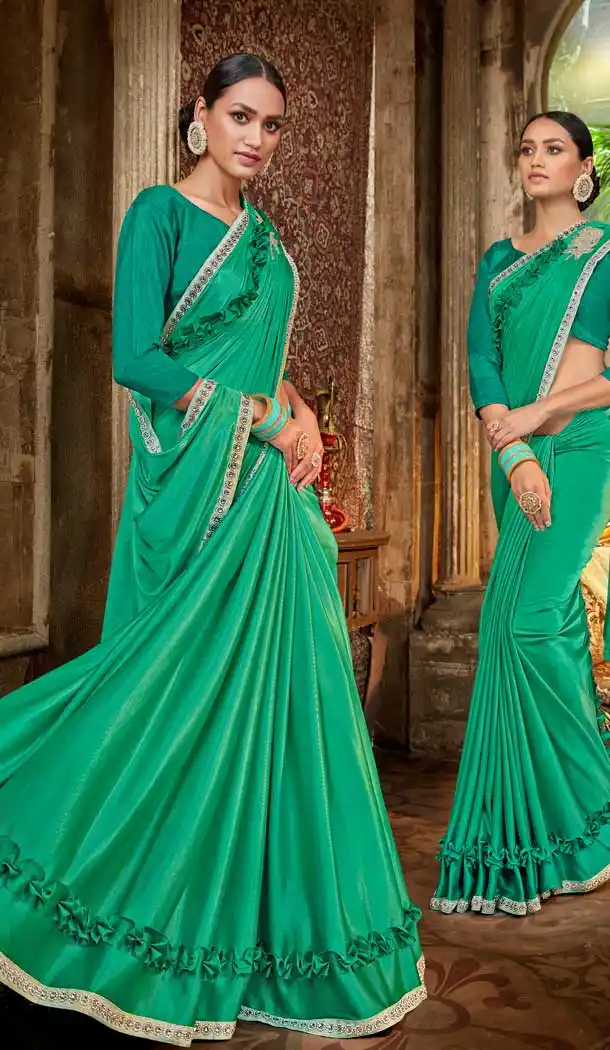 Sea Green Color Lycra Designer Party Wear Readymade Saree -71752124