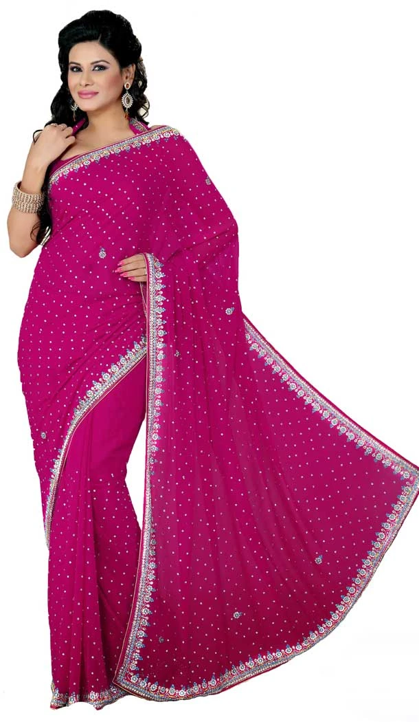 Magenta Color Georgette Hand Work Bridal Designer Saree -694186517 Magenta Color Georgette Hand Work Bridal Designer Saree -694186517