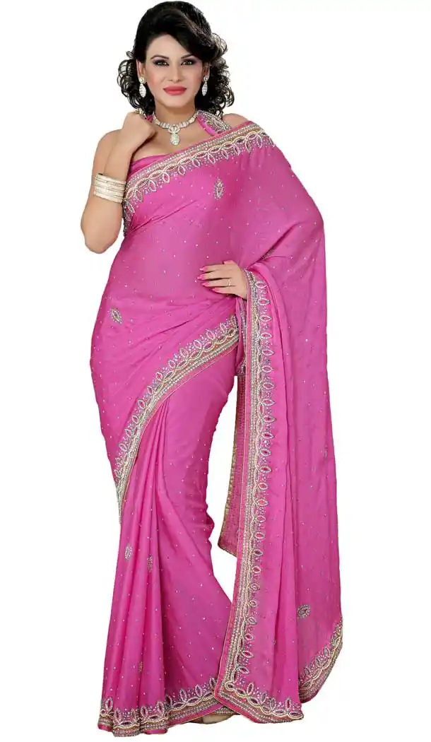 Pink Color Georgette Hand Work Bridal Designer Saree -694186518
