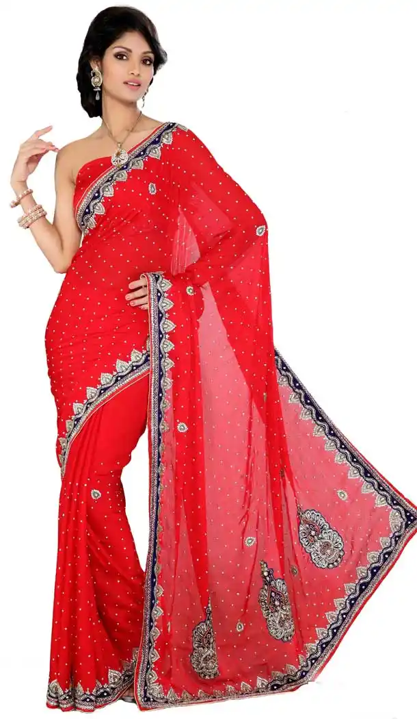Red Color Georgette Hand Work Bridal Designer Saree -694186519