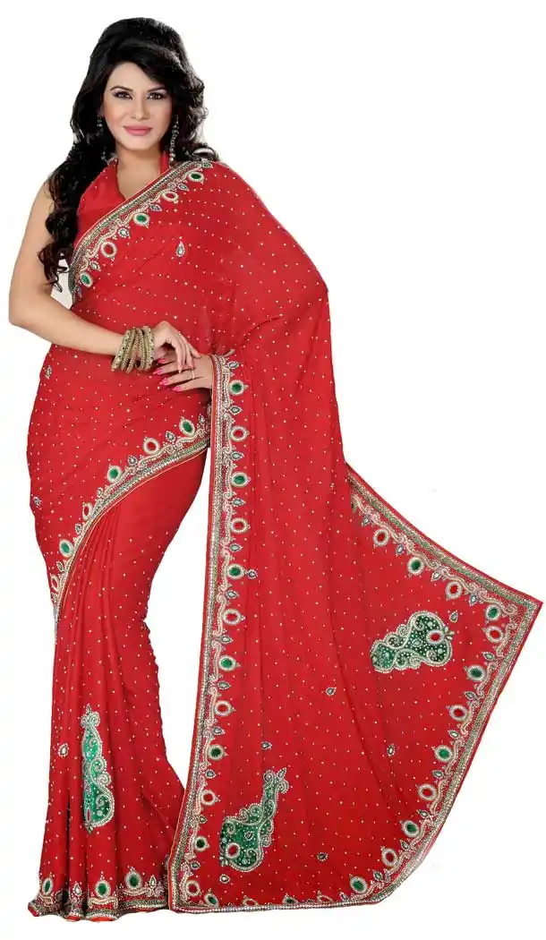 Stylish Red Color Georgette Hand Work Bridal Designer Saree -694186520