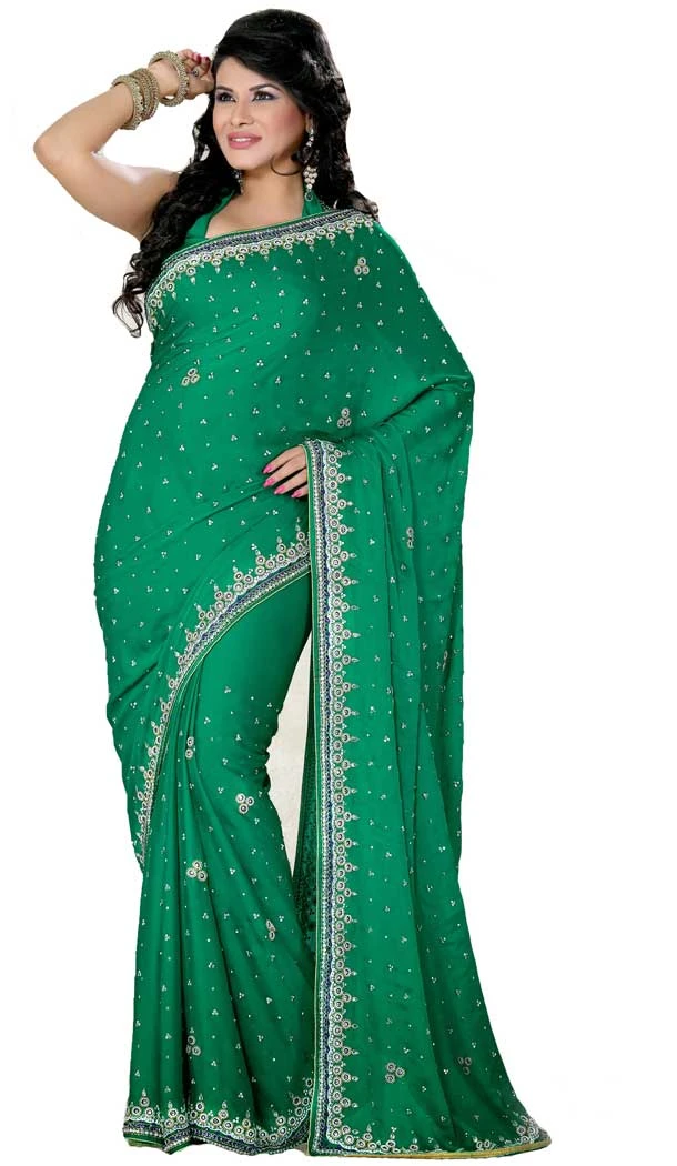 Green Color Georgette Hand Work Bridal Designer Saree -694186521 Green Color Georgette Hand Work Bridal Designer Saree -694186521