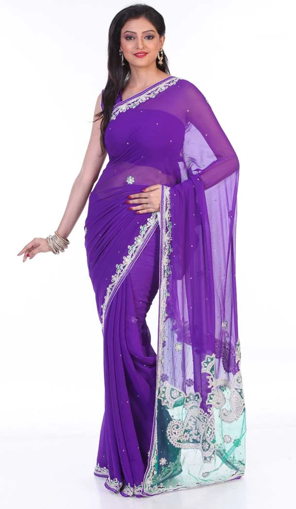 Pretty Purple Color Georgette Hand Work Bridal Designer Saree -694186526 Pretty Purple Color Georgette Hand Work Bridal Designer Saree -694186526