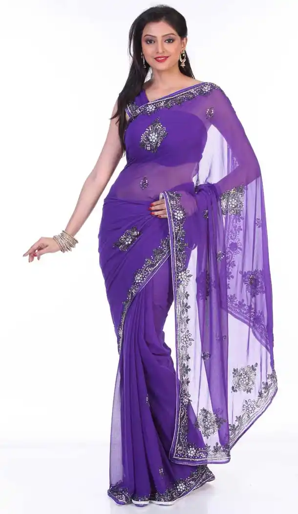 Purple Color Georgette Hand Work Bridal Designer Saree -694186527
