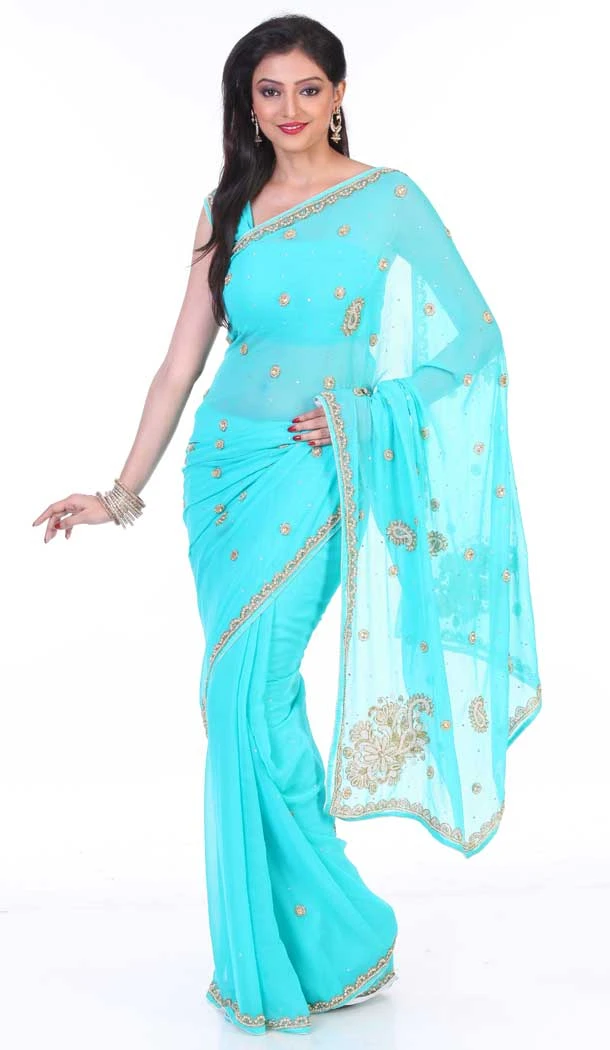 Firozi Color Georgette Hand Work Bridal Designer Saree -694186529 Firozi Color Georgette Hand Work Bridal Designer Saree -694186529