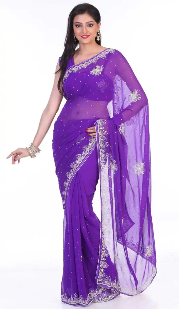 Unigue Purple Color Georgette Hand Work Bridal Designer Saree -694186534