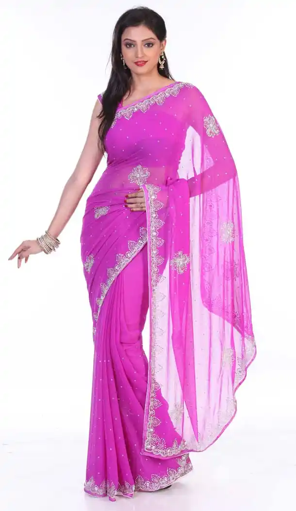 Pink Color Georgette Hand Work Bridal Designer Saree -694186535