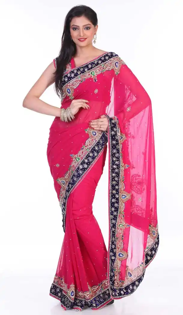Fantastic Pink Color Georgette Hand Work Bridal Designer Saree -694186540